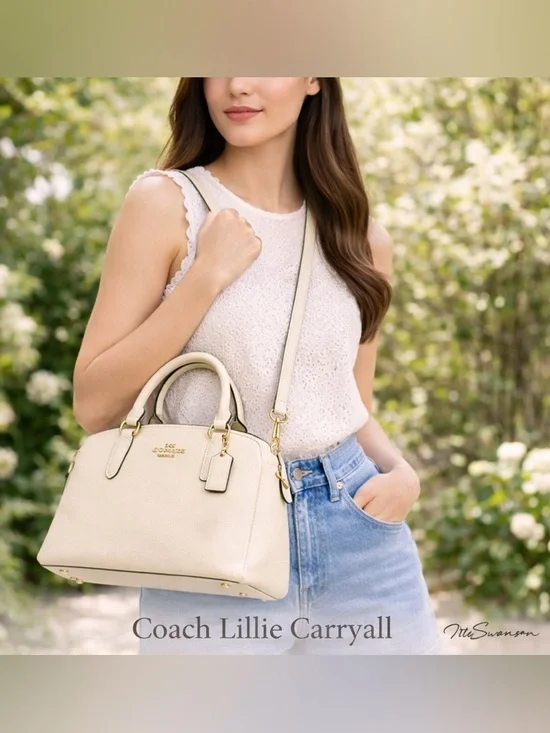 NEW Coach Lillie Carryall Satchel Chalk Crossgrain Leather Carryall Bag NWT - Picture 2 of 16